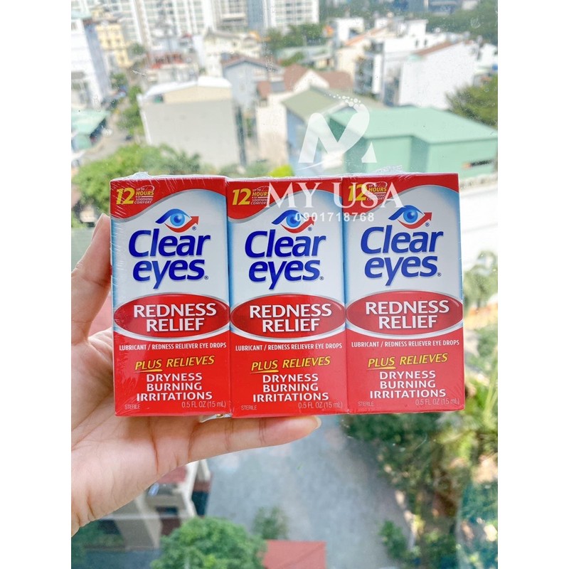 Nhỏ mắt Mỹ❤Nước nhỏ mắt Clear Eyes Redness Relief Mỹ 15ml