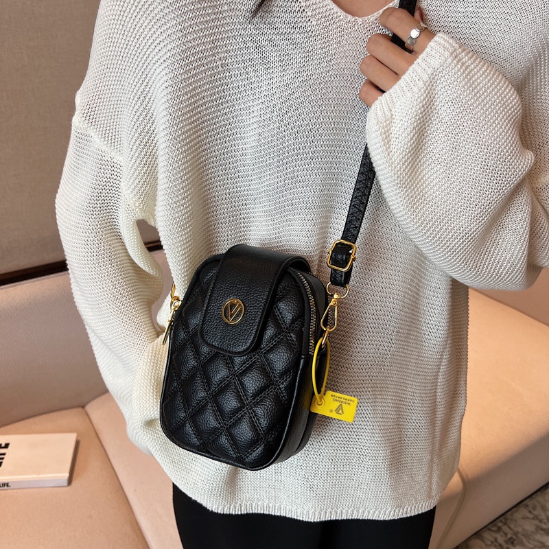 Túi da mềm đeo chéo IELGY đựng điện thoại họa tiết hình thoi thời trang dành cho nữ