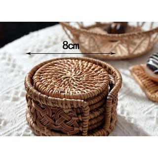 bộ 6 lót ly đĩa sứ mây tre