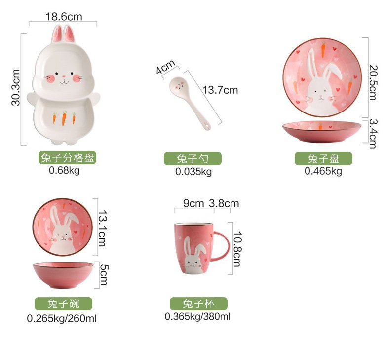 Bộ bàn ăn bằng sứ in họa tiết dễ thương phong cách Nhật Bản cho trẻ em