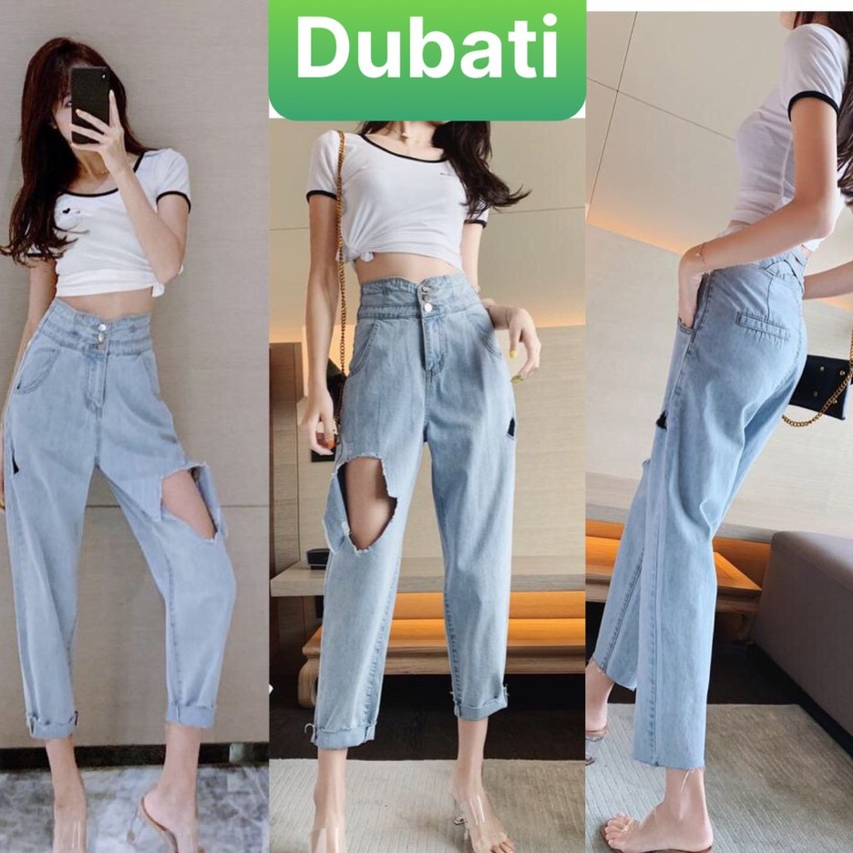 QUẦN BAGGY JEAN NỮ LƯNG CAO NÂNG MÔNG  3 CÚC XANH SANG CHẢNH- 036 CAO CẤP - DUBATI FASHION