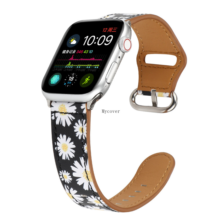 NEW Dây Da Họa Tiết Hoa Cho Đồng Hồ Apple Watch Series 5 4 3 2 1 (Iwatch 38mm 42mm 40mm 42mm)