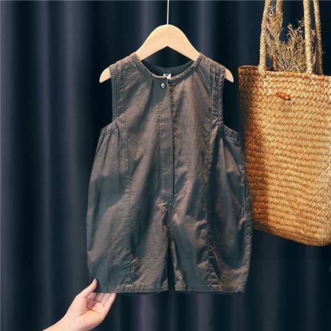 Bộ Áo Liền Quần Bằng Cotton Lanh Dáng Rộng Phong Cách Hàn Quốc Mới Thời Trang Mùa Hè Cho Bé