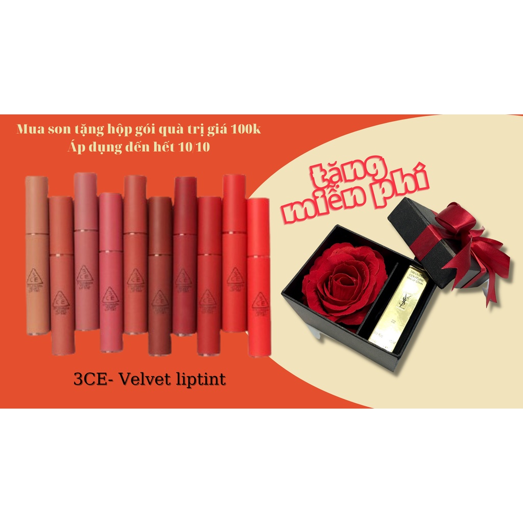 Son 3CE chính hãng kem lì không trôi Velvet lip tint dưỡng môi kèm hộp quà tặng