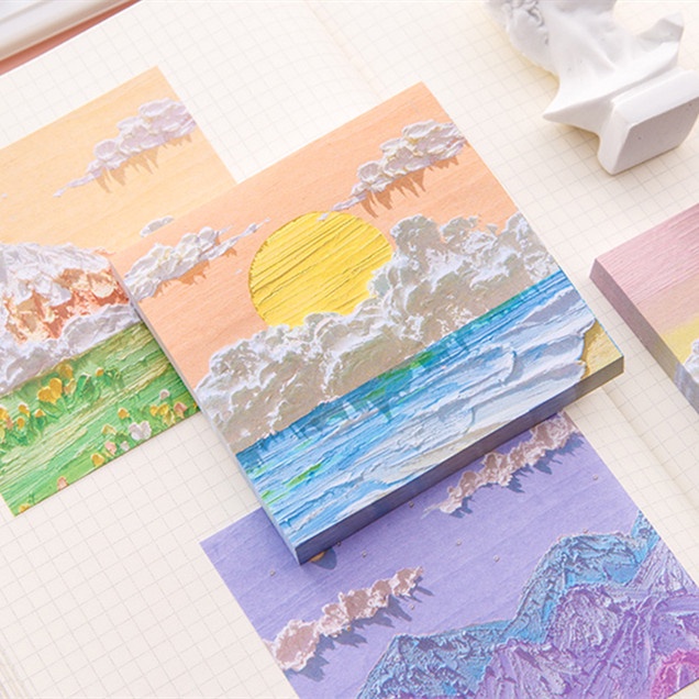 Set 80 Giấy Ghi Chú Mini Họa Tiết Tranh Sơn Dầu Dành Cho Học Sinh