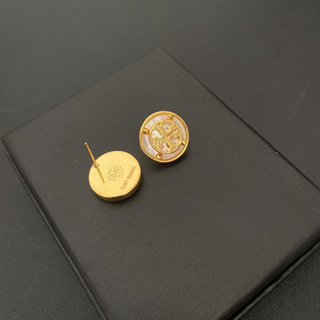 Khuyên Tai Tròn Khắc Chữ Tory Burch Bằng Thép Titan Thời Trang Cho Nữ