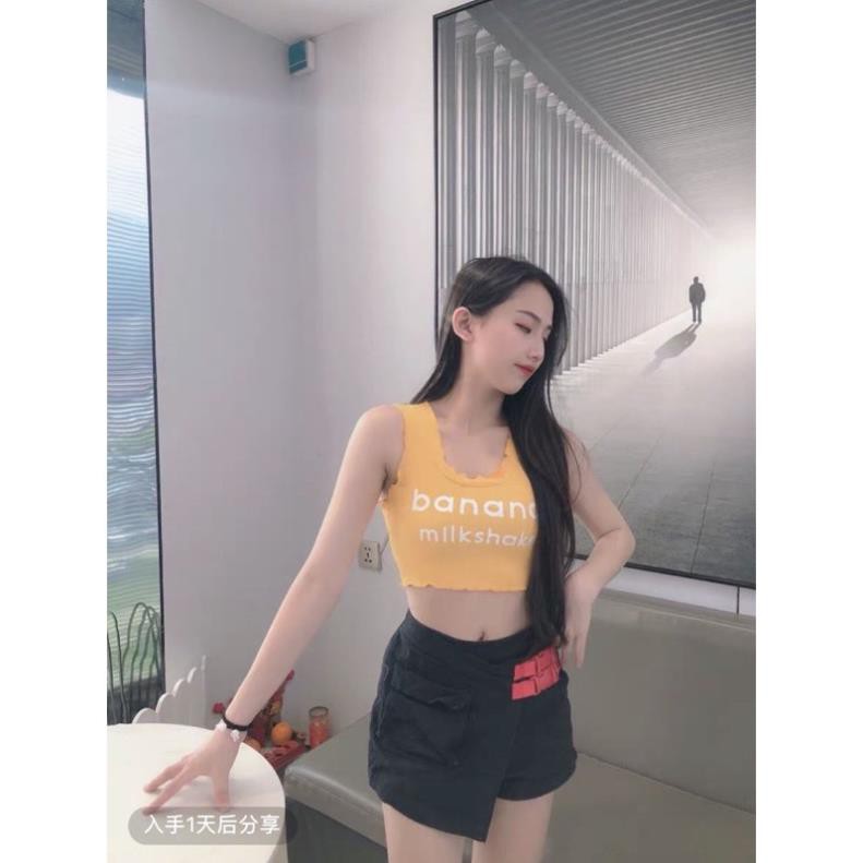 Áo Thun Ba Lỗ Croptop BANANA MILKSHAKE Đen Trắng Vàng Nude DRACR117