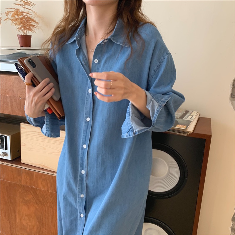 Váy Sơ Mi Denim Dài Rộng Rãi 45911