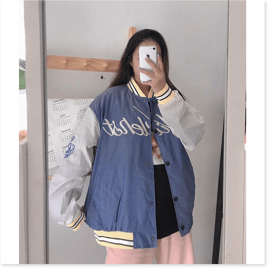 Áo Khoác Dù Nữ Bomber Cổ Bóng Chày In Chữ Siêu Chất