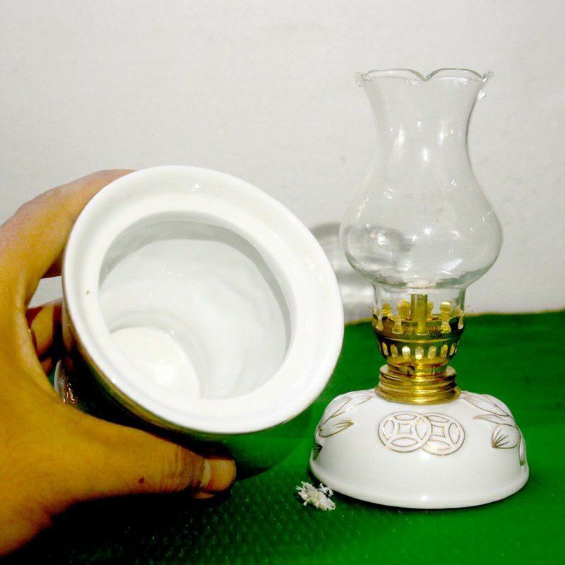 Đèn dầu thờ cúng hoa sen trắng cao 22cm