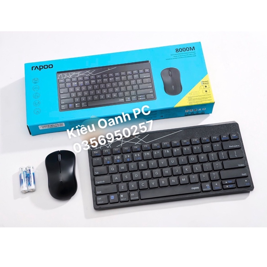 Bộ bàn phím chuột không dây Rapoo 8000M (USB-Wireless, Bluetooth)