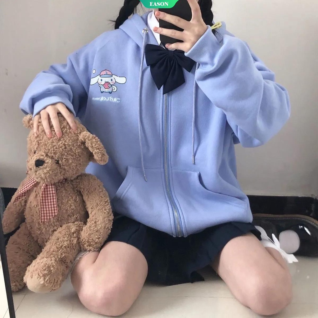 Sanrios Áo Hoodie Dáng Rộng Bằng Vải Nhung Dày Ấm Áp In Họa Tiết Hoạt Hình Dễ Thương Phong Cách Nhật Bản Dành Cho Nữ