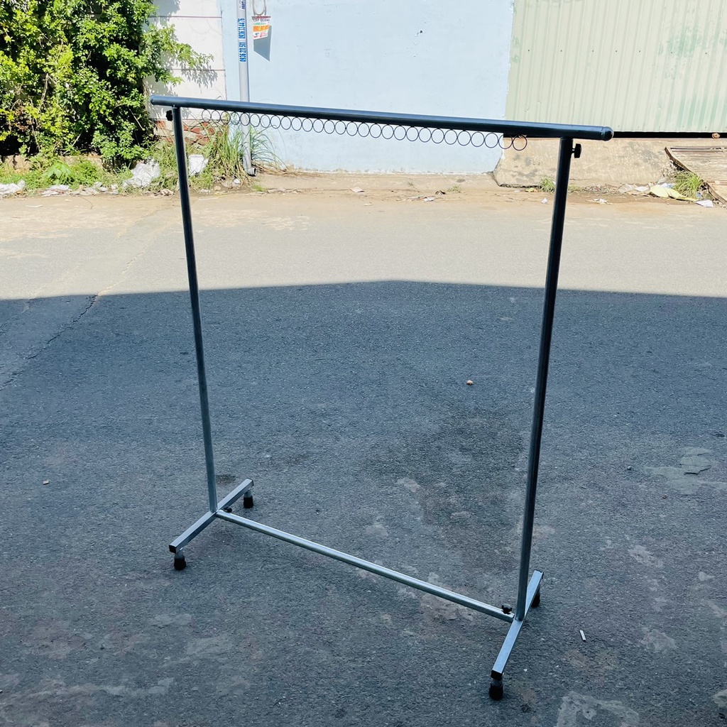 Sào phơi đồ đơn inox chân vuông cao cấp, treo quần áo có khoen (R40*D115*C138cm)