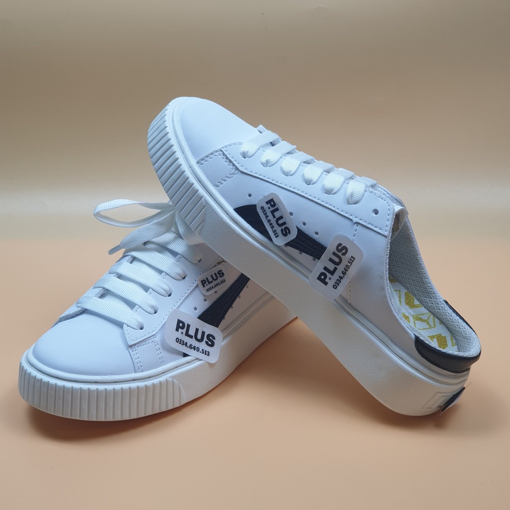 Sục Thể Thao Sục Đạp Gót Thời Trang - Sneaker Nữ Bít Mũi - Giày Bata Nữ Trắng Đế Độn 3cm - Giay Thể Thao Plus