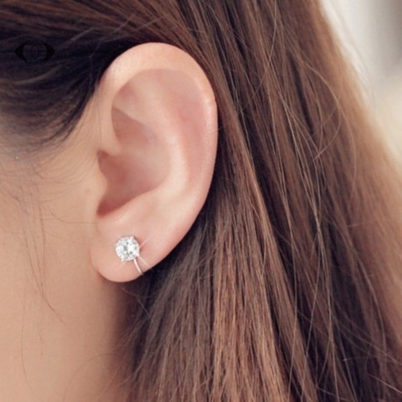 Khuyên tai kẹp vành đính đá đơn giản tinh xảo cho nữ