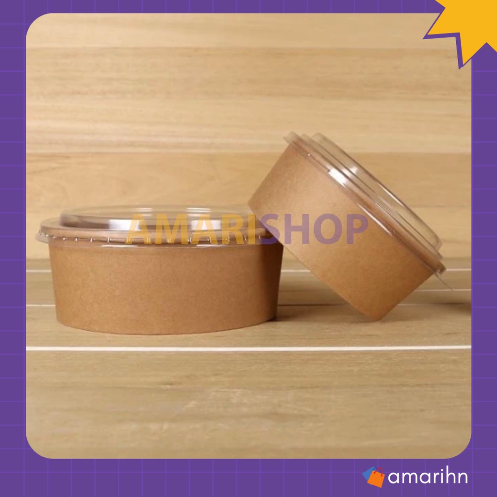 50 bát giấy nâu, tô giấy kraft tròn kèm nắp đựng hoa quả, đồ ăn nóng lạnh 750ml 1000ml