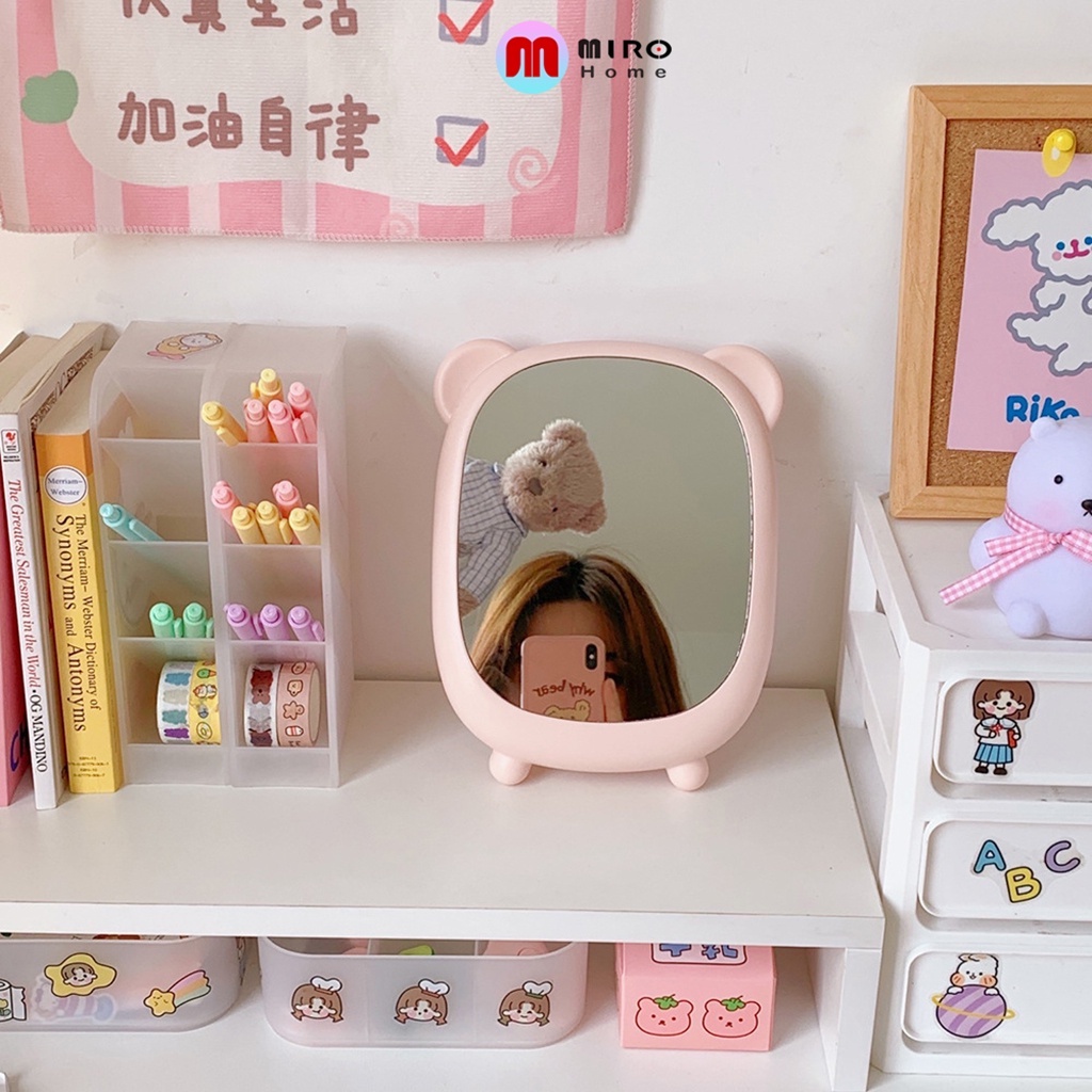 Gương để bàn trang điểm tai mèo gấu, thỏ ú nu siêu xinh phong cách hàn quốc MIROHOME