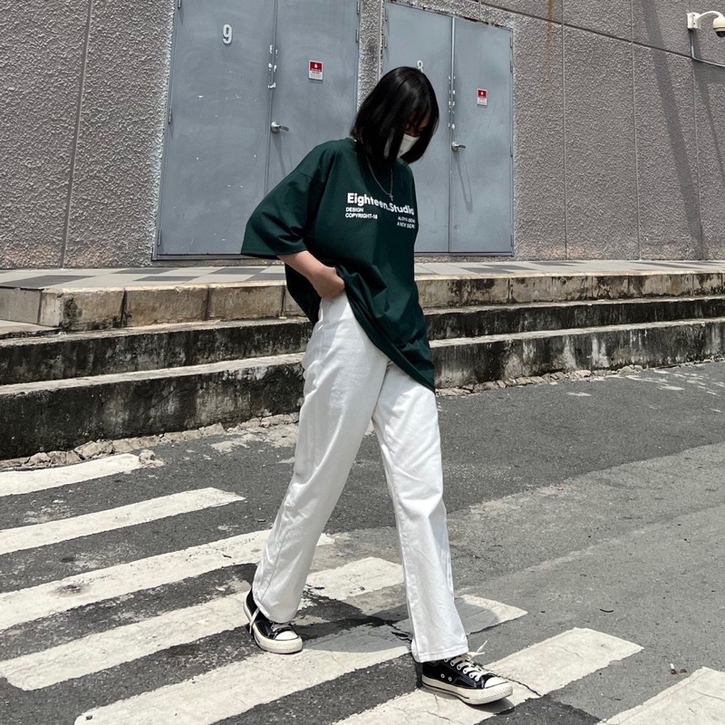 Áo phông 3158, áo thun tay lỡ form rộng studio1996 chất cotton khô in chữ studio