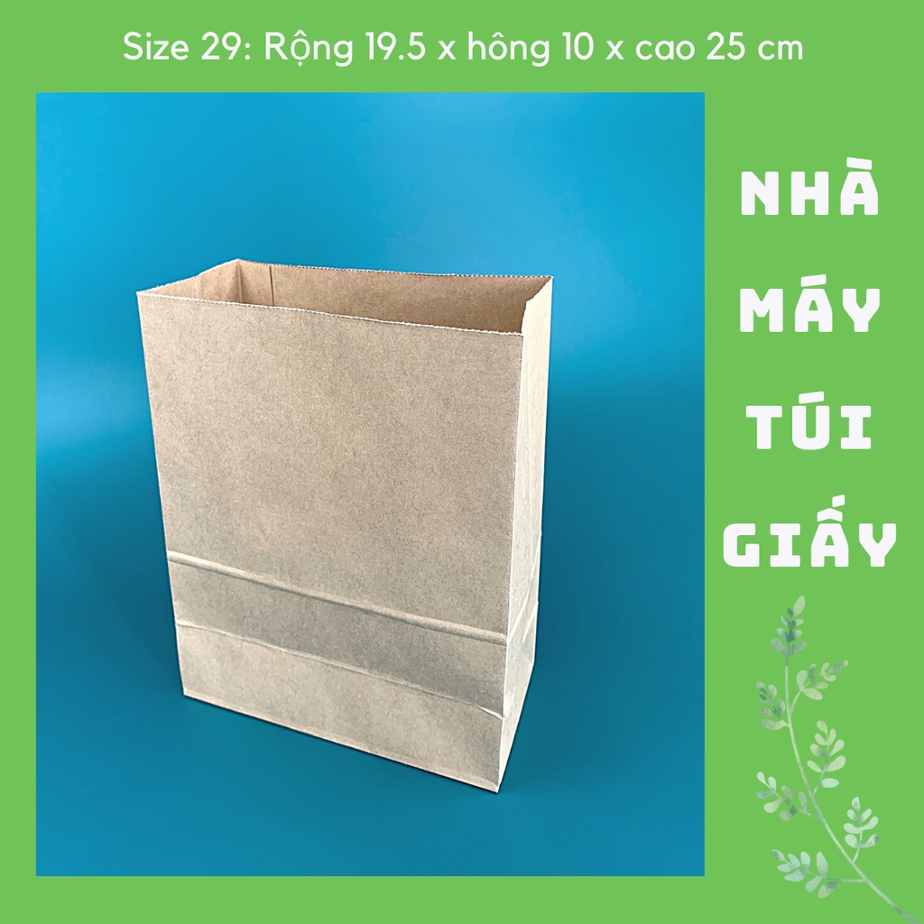 100 CHIẾC TÚI GIẤY KRAFT SIZE 29: 19.5x10x25 CM MÀU NÂU KHÔNG QUAI ( ẢNH THẬT)