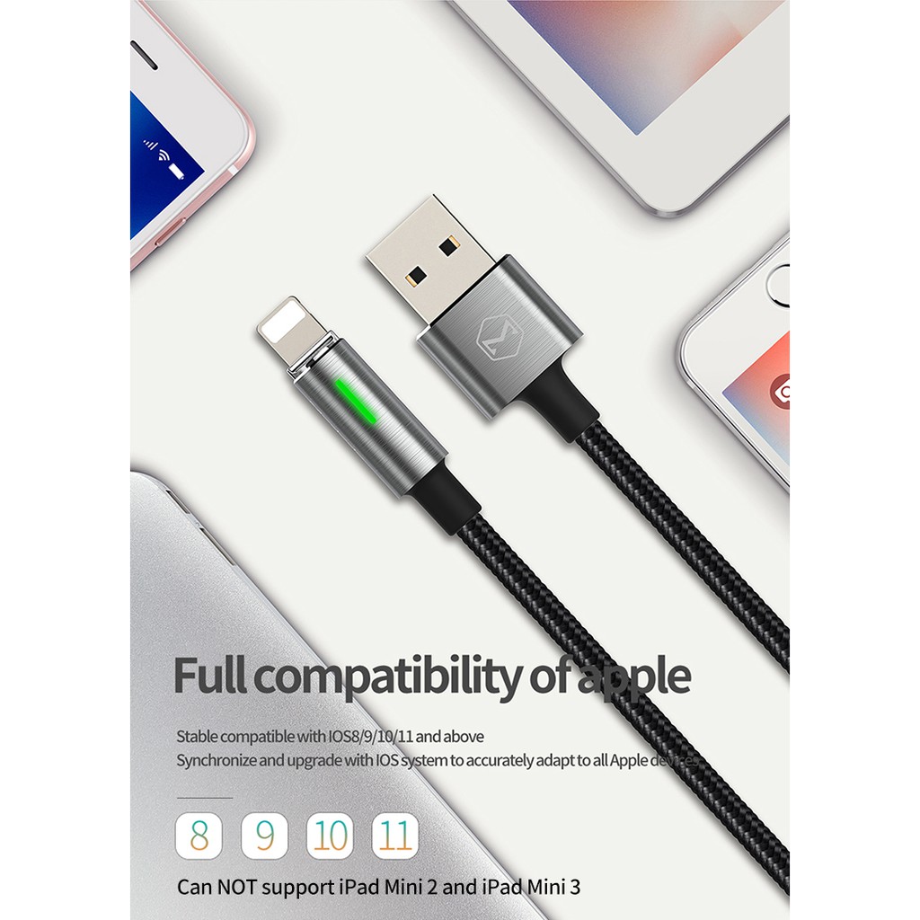 Dây cáp sạc nhanh MCDODO CA-460 USB 3A Lightning ngắt kết nối tự động thích hợp cho iPhone 14 Pro Max 13 12 11 XR 8 7 6S