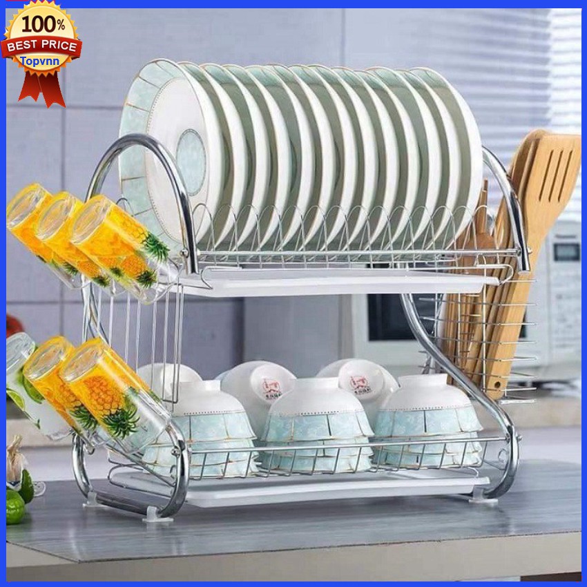 Kệ úp bát đĩa inox 2 tầng