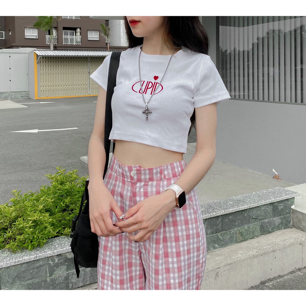Áo Croptop Nữ Tay Ngắn Form Ôm CUPID Phông Cách Hàn Quốc - Tuni Store