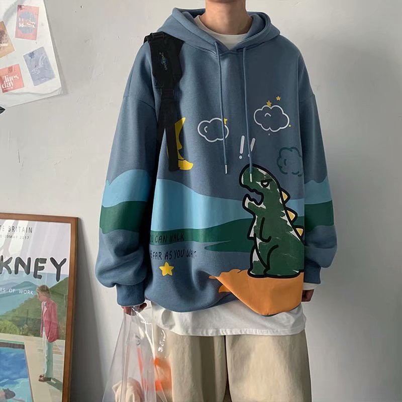 Áo hoodie dáng rộng in họa tiết khủng long hoạt hình cao cấp thời trang dành cho cả nam và nữ | BigBuy360 - bigbuy360.vn