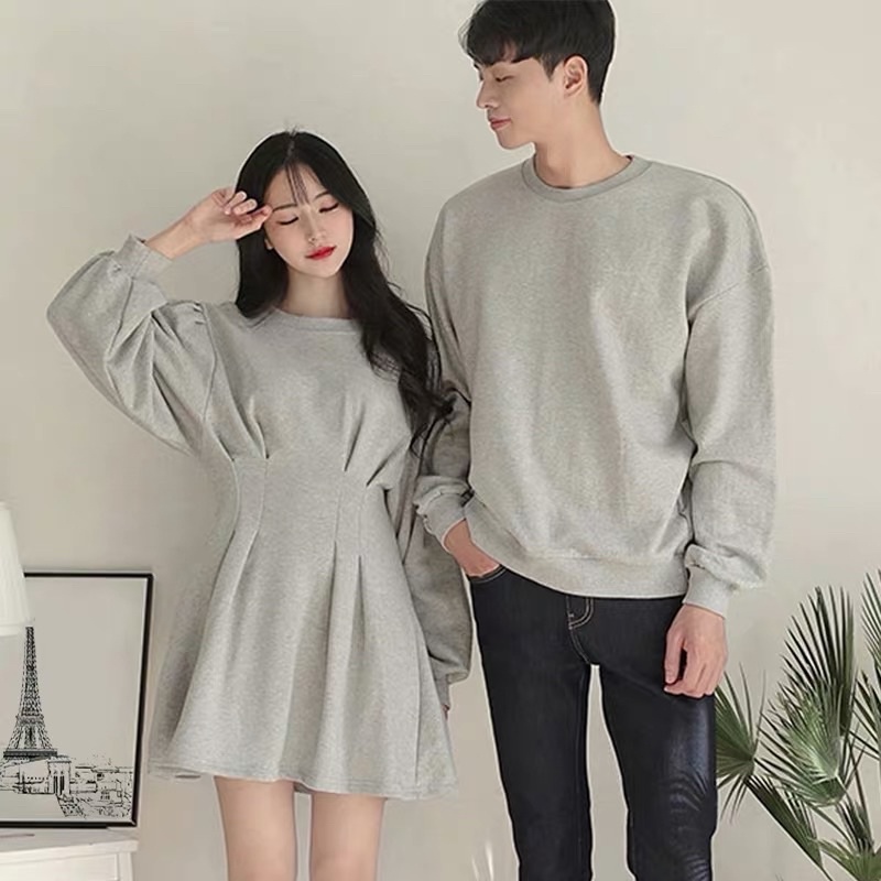 Sét đầm bo eo kèm áo sweater cho cặp đôi có bigsize