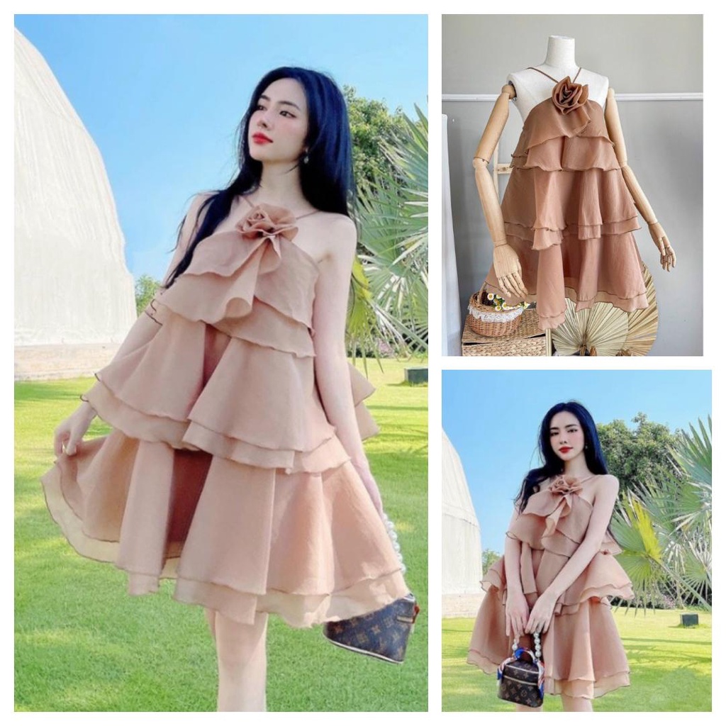 Đầm Maxi Đi Biển Kết Hoa Cổ Xòe Tầng BY8360