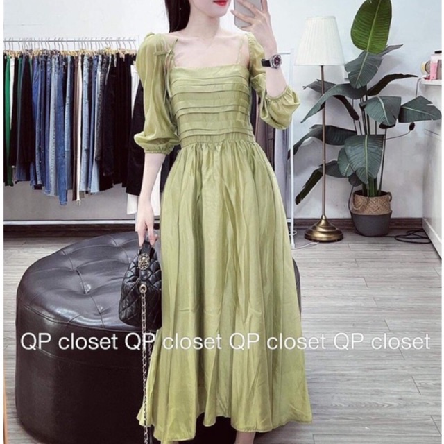 Set Tiểu Thư Váy 2 Dây Kèm Áo Khoác Ngoài Màu Xanh
