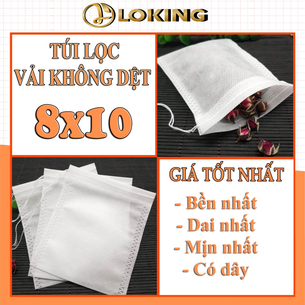 Túi lọc trà bằng vải không dêt CÓ dây buộc kích thước 8x10 cm an toàn tiện lợi