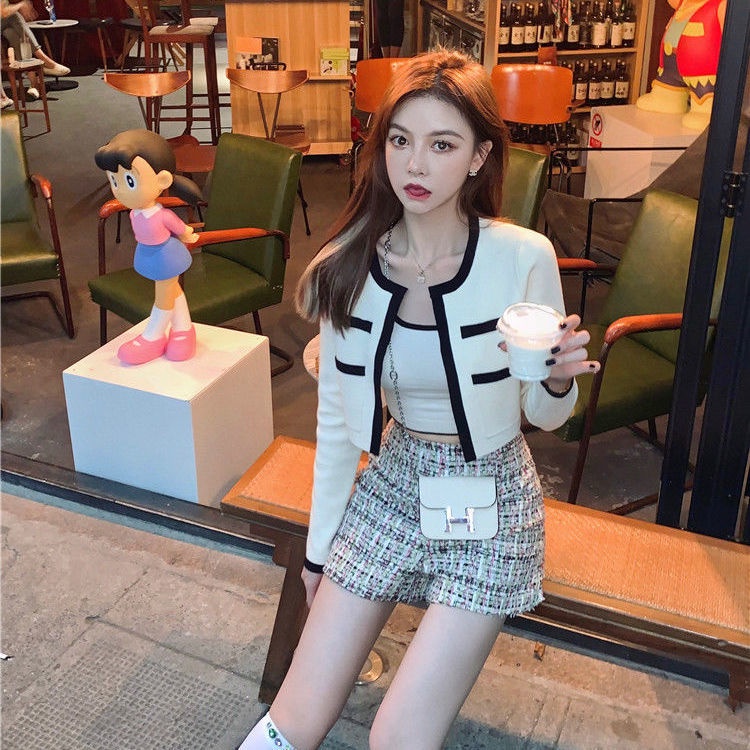 77 Áo Khoác cardigan Dệt Kim Hai Mảnh Dáng Ngắn Không Tay Thời Trang Mùa Thu Hàng Mới 2022 Dành Cho Bạn Nữ