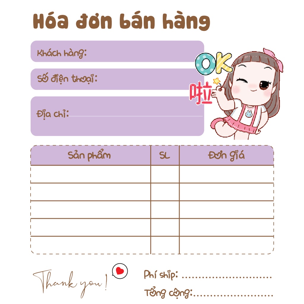 Hóa Đơn Bán Hàng Mini 1 Liên ANIMA