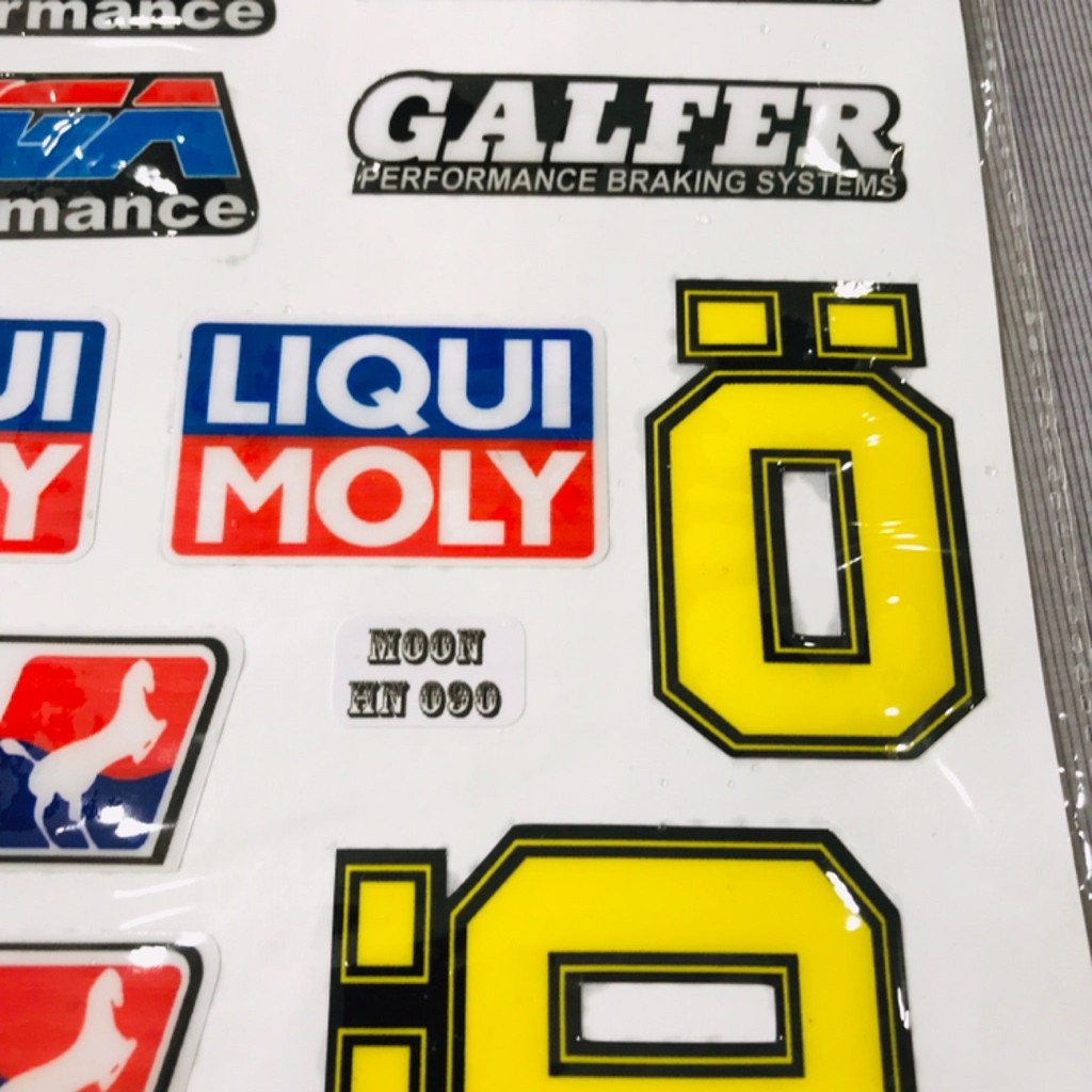 [Mã LIFEAU5SALE giảm 20k đơn 50k] Nguyên Tấm Tem nổi giá sỉ dán xe máy nhiều logo Galfer Liqui Moly Ohlins ... sắc nét