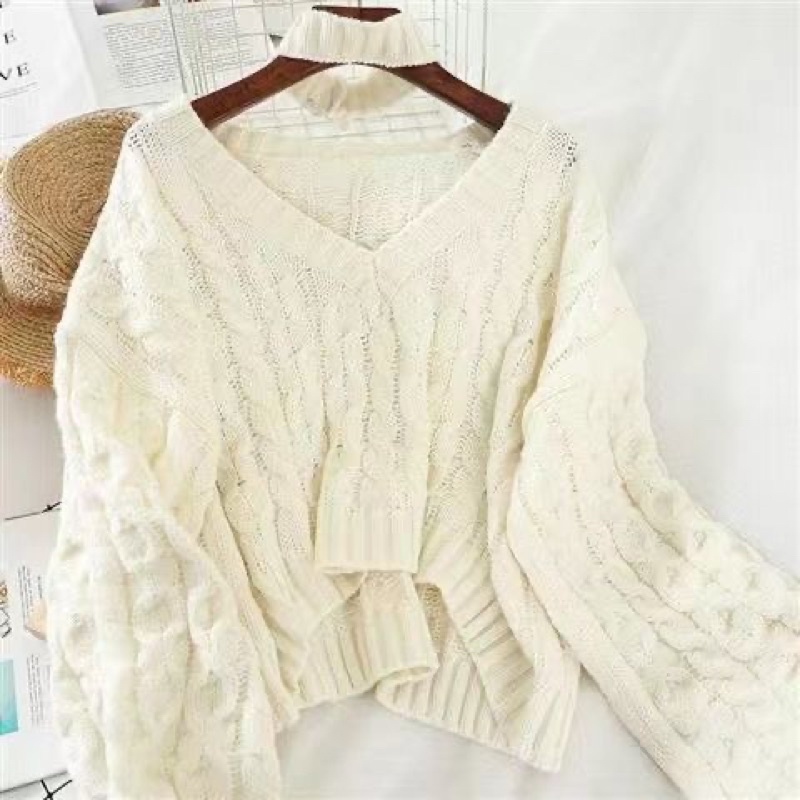 Áo len nữ cổ tim dáng rộng 4 màu siêu hot