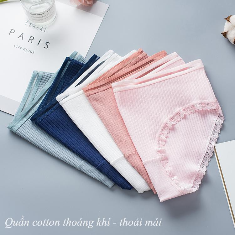 Combo 5 Quần Lót Cotton Viền Ren Thấm Hút Siêu Hiệu Quả Mềm Mại Với Da Từ Vingo QL02 VNGO