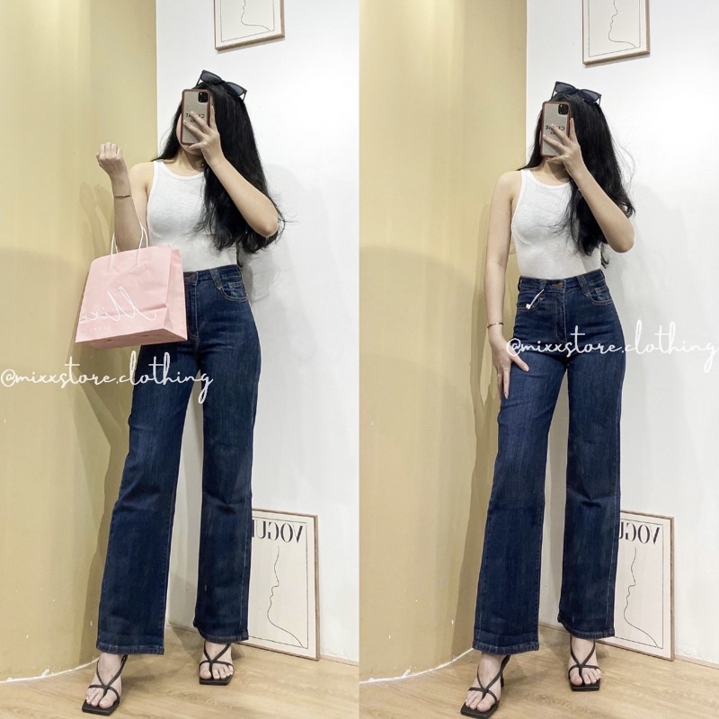 Quần Jean Nữ ống suông zara lưng cao chất co giãn thoải mái phom chuẩn đẹp