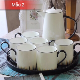 (Có sẵn) Bộ ấm chén gốm sứ cao cấp(6 cốc)
