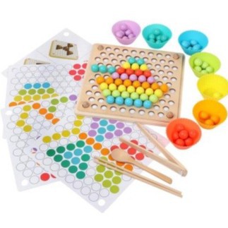 [HÀNG LOẠI 1] Bộ gắp hạt Gỗ số đếm kèm bát tăng tập trung cho trẻ MONTESSORI