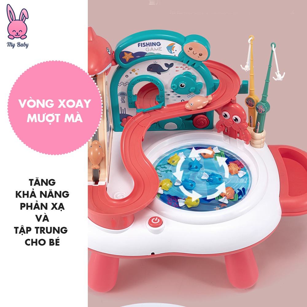 Đồ Chơi Câu Cá Cho Bé Cầu Trượt Mô Hình Thác Nước Có Đèn Có Nhạc Có Nước, Tặng kèm 3 pin AA, Mybaby