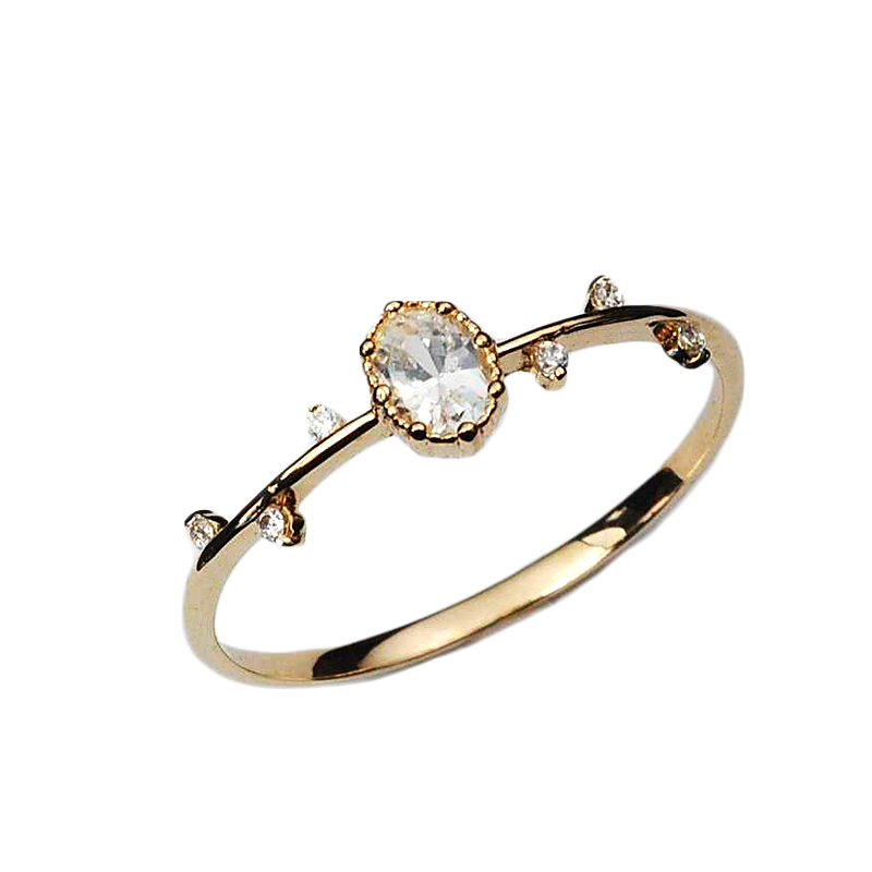 Elegant Ring 14K Gold Plated Oval Crystal Delicate Slender Leaf Rings Fasion Jewellery
