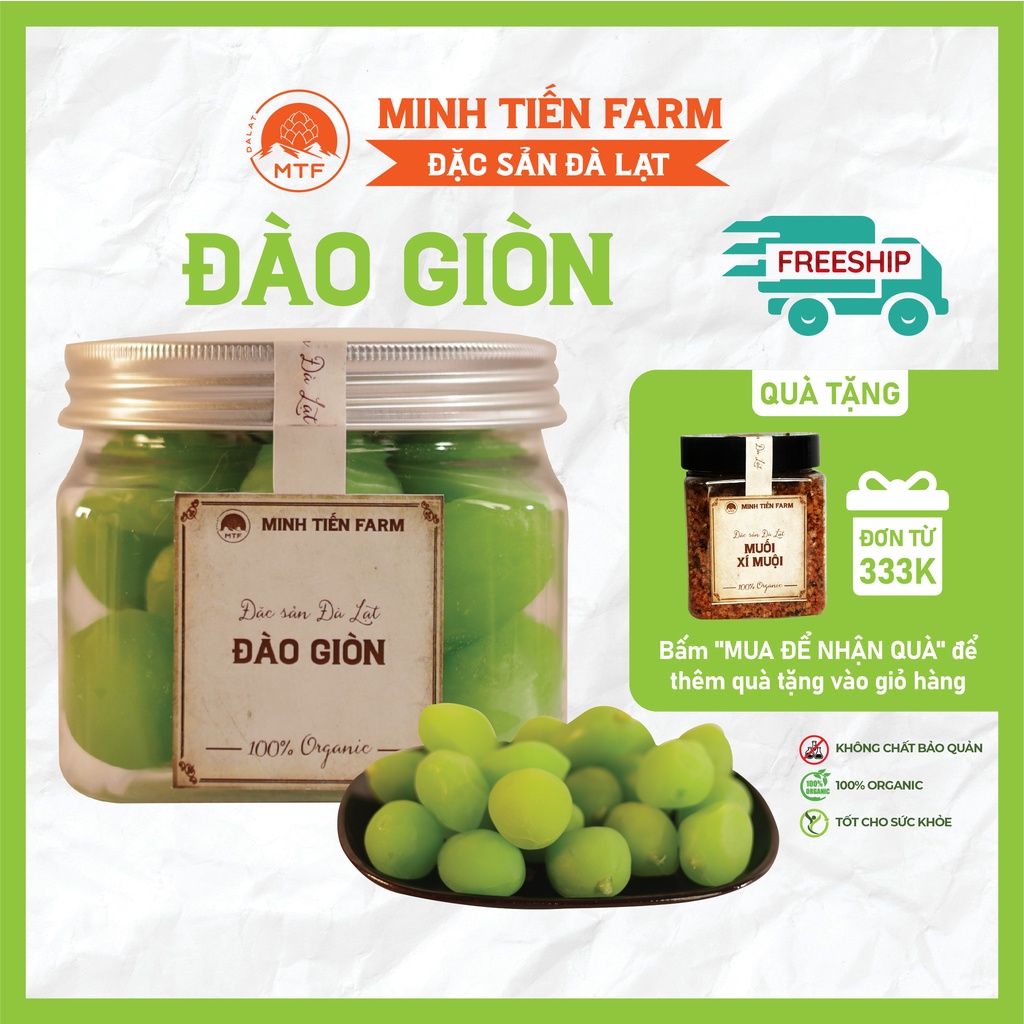 Đào sấy giòn nguyên vị organic 200gr- 350gr trái cây sấy Đà Lạt Minh Tiến Farm