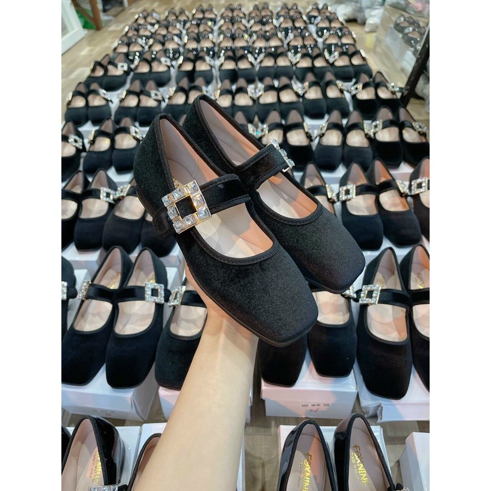 Giày búp bê 5 phân khuy đá dán ngang sườn và họa tiết đá trắng 779 G22