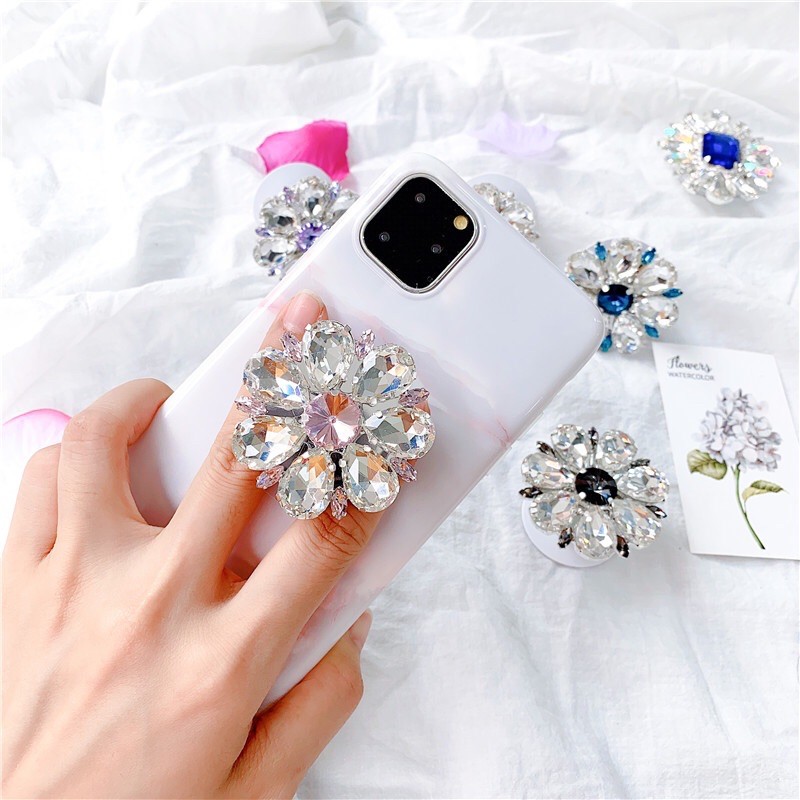 Giá đỡ chống lưng điện thoại ring đính ngọc nhân tạo pop socket sang chảnh