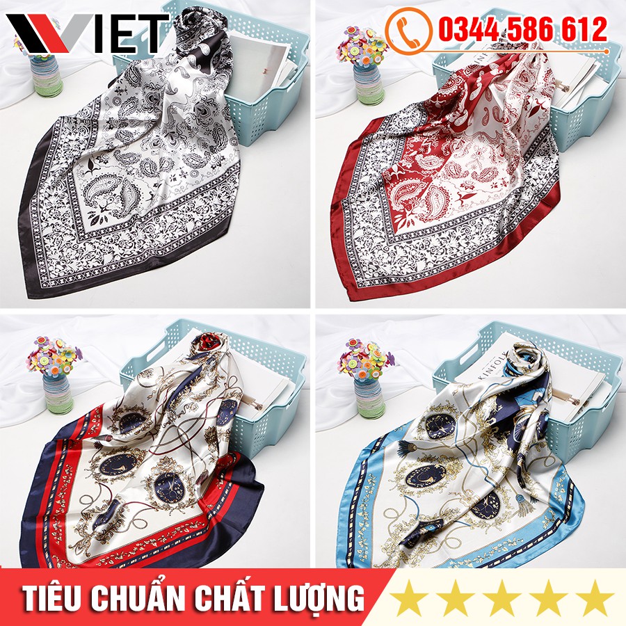 Khăn Turban Lụa Satin Chùm Đầu, Làm Băng Đô, Quấn Túi Xách Sành Điệu Khổ Lớn 90x90 cm