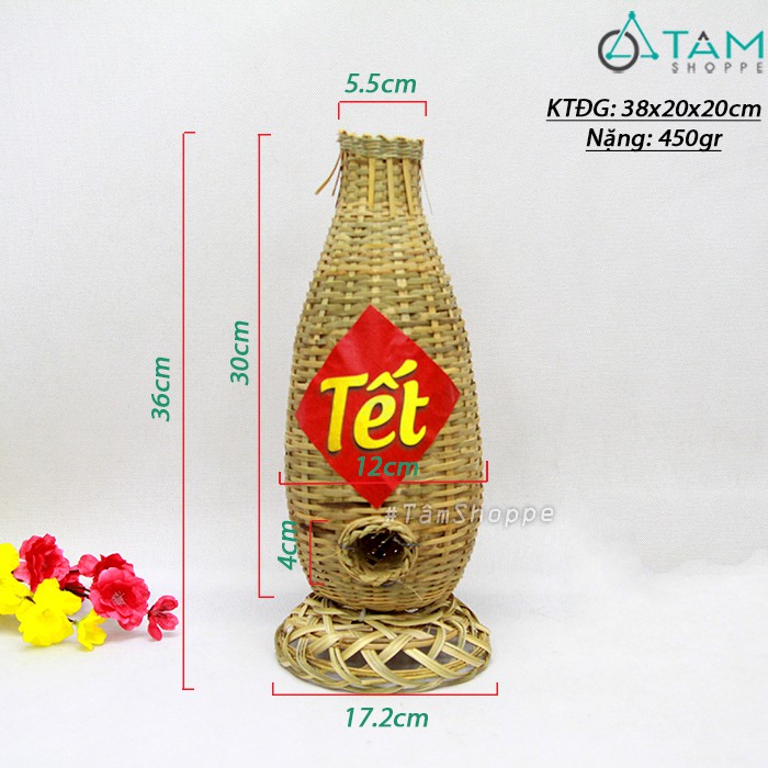 [ĐÃ KĨ - DÀY ĐẸP] Lọ hoa Tết bằng tre handmade Lợp bắt cá C36cm MTL-LHOA-60