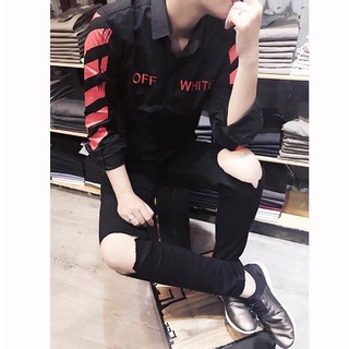 FREESHIP_Áo Sơ Mi Lụa Nam OFF WHITE Tay Vấy Bẩn (3