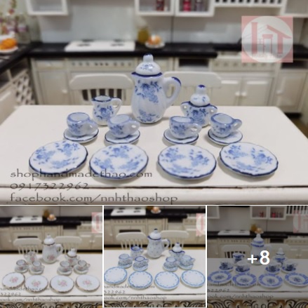 Miniature trang trí mô hình, dollhouse_Bộ bình trà tý hon tỷ lệ 1:12