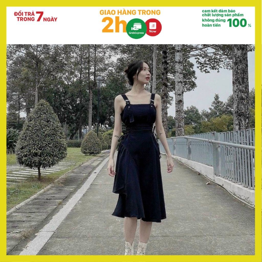 Đầm Xòe Dự Tiệc Đen SANMAY Thiết Kế Lệch Tà, Vải Nhung Co Dãn VD030 | BigBuy360 - bigbuy360.vn