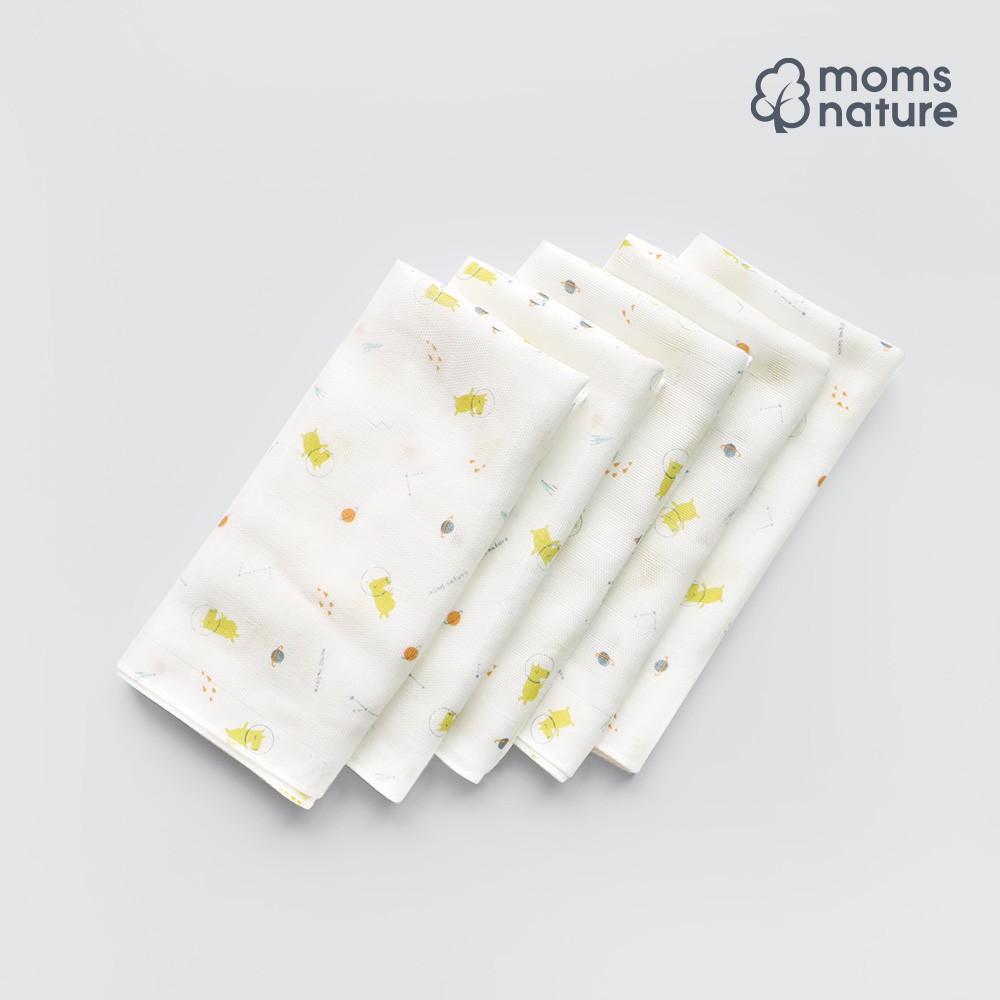 Set 05 khăn sữa sợi tre có họa tiết [Mom's Nature - Hàn Quốc] (70% sợi tre & 30% cotton) cho bé